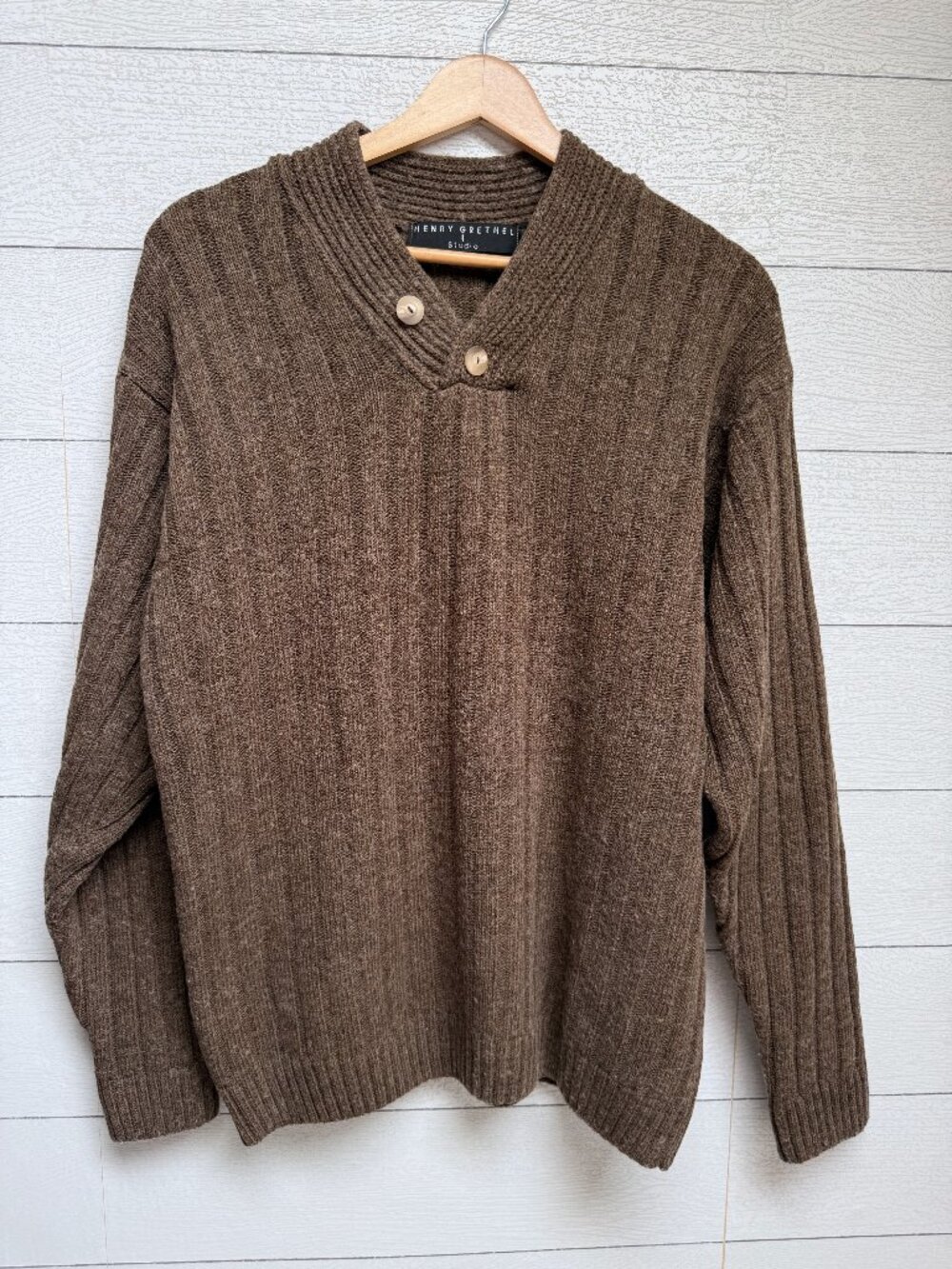 Henry Grethel Ribbed Wool Blend Sweater Brown Heather Made in Italy L
